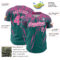 Custom Teal Pink-White Distressed Scratch Brush Stroke Authentic Baseball Jersey