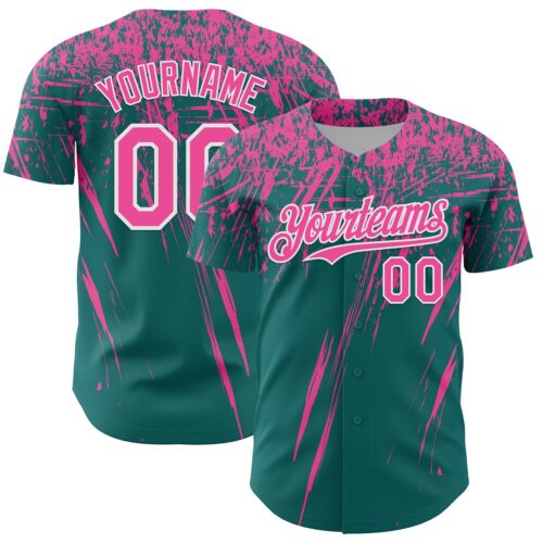 3DPattern13569 Custom Teal Pink-White Distressed Scratch Brush Stroke Authentic Baseball Jersey