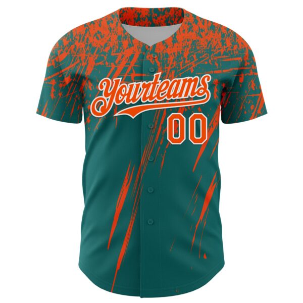 Custom Teal Orange-White Distressed Scratch Brush Stroke Authentic Baseball Jersey