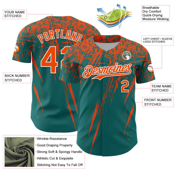 Custom Teal Orange-White Distressed Scratch Brush Stroke Authentic Baseball Jersey
