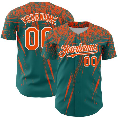 3DPattern13570 Custom Teal Orange-White Distressed Scratch Brush Stroke Authentic Baseball Jersey