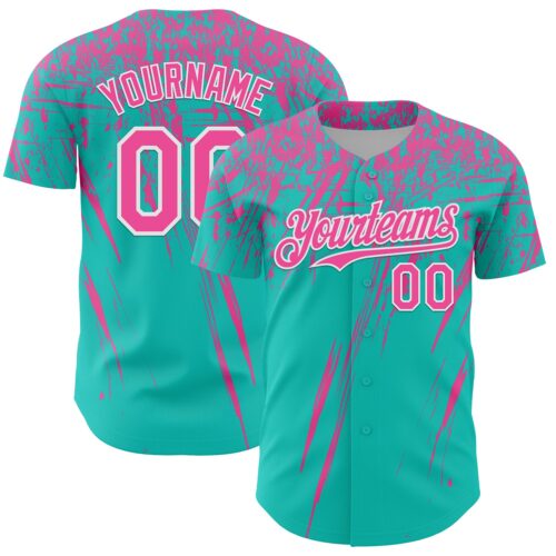 3DPattern13588 Custom Aqua Pink-White Distressed Scratch Brush Stroke Authentic Baseball Jersey
