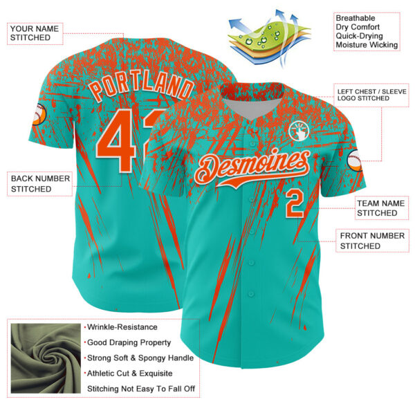 Custom Aqua Orange-White Distressed Scratch Brush Stroke Authentic Baseball Jersey