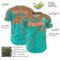 Custom Aqua Orange-White Distressed Scratch Brush Stroke Authentic Baseball Jersey