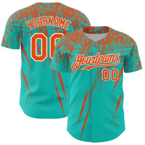 3DPattern13589 Custom Aqua Orange-White Distressed Scratch Brush Stroke Authentic Baseball Jersey