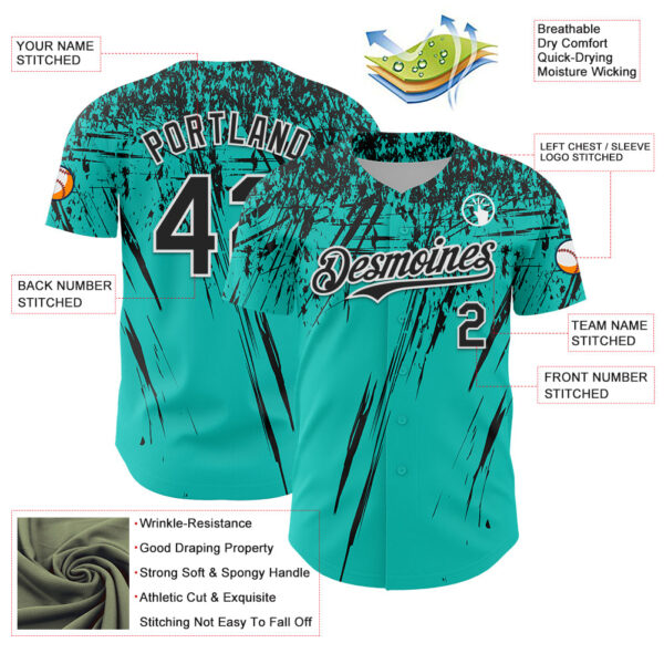 Custom Aqua Black-White Distressed Scratch Brush Stroke Authentic Baseball Jersey