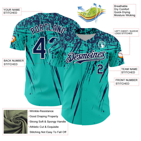 Custom Aqua Navy-White Distressed Scratch Brush Stroke Authentic Baseball Jersey