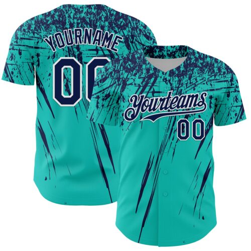 3DPattern13591 Custom Aqua Navy-White Distressed Scratch Brush Stroke Authentic Baseball Jersey