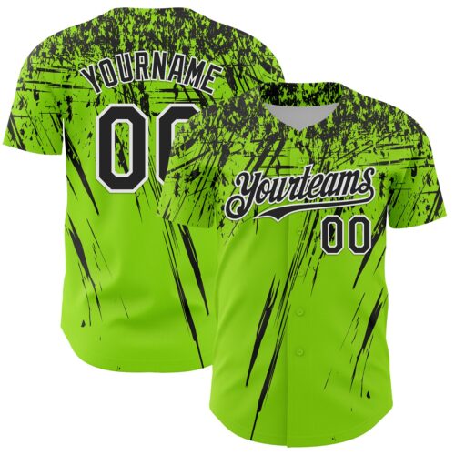 3DPattern13596 Custom Neon Green Black-White Distressed Scratch Brush Stroke Authentic Baseball Jersey