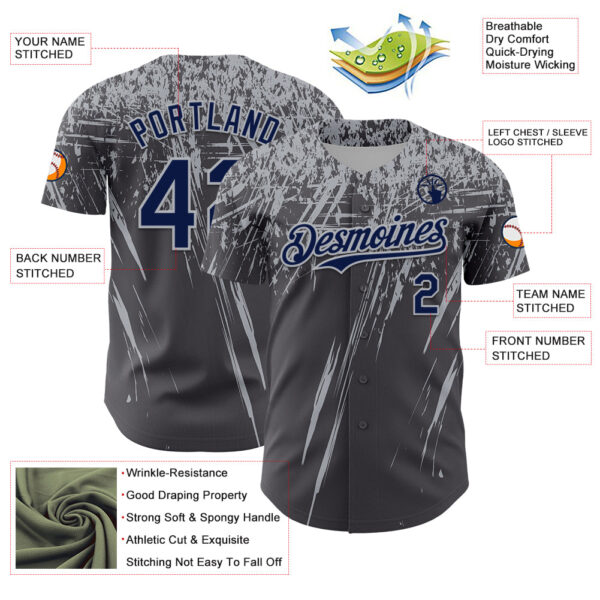 Custom Steel Gray Navy-Gray Distressed Scratch Brush Stroke Authentic Baseball Jersey