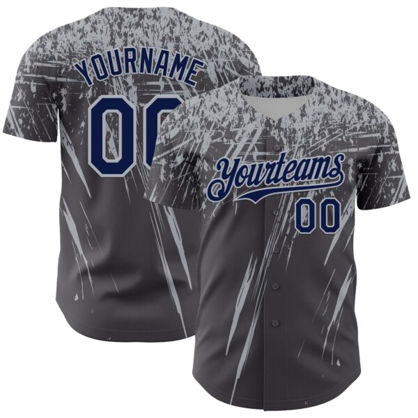 Custom Steel Gray Navy-Gray Distressed Scratch Brush Stroke Authentic Baseball Jersey
