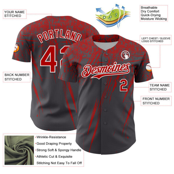 Custom Steel Gray Red-White Distressed Scratch Brush Stroke Authentic Baseball Jersey
