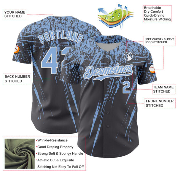 Custom Steel Gray Light Blue-White Distressed Scratch Brush Stroke Authentic Baseball Jersey