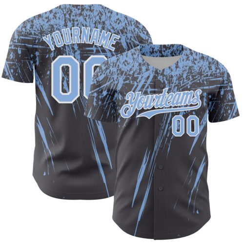 3DPattern13607 Custom Steel Gray Light Blue-White Distressed Scratch Brush Stroke Authentic Baseball Jersey