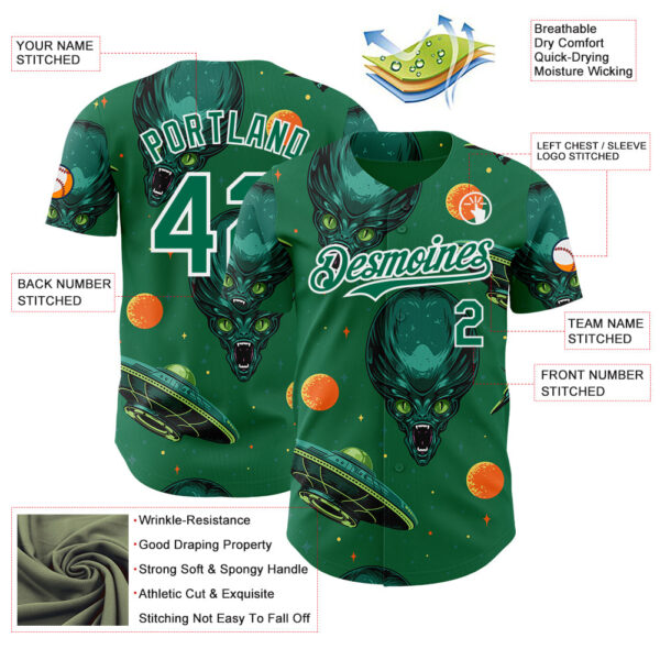 Custom Kelly Green White Alien UFO Space Authentic Baseball Jersey