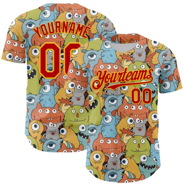 Custom White Red-Gold Alien Monster Mash Authentic Baseball Jersey