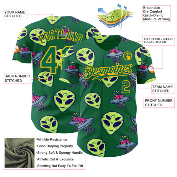 Custom Kelly Green Gold Alien UFO Space Authentic Baseball Jersey