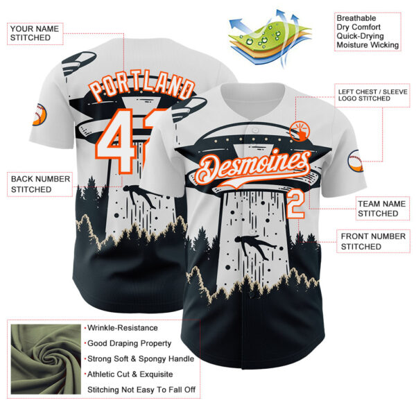 Custom White Orange-Black UFO Alien Abduction Authentic Baseball Jersey