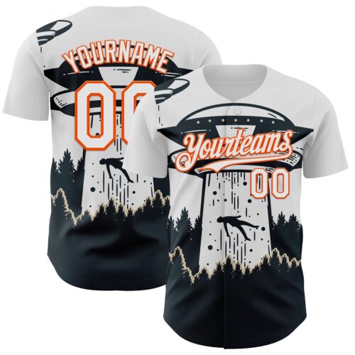 3DPattern13629 Custom White Orange-Black UFO Alien Abduction Authentic Baseball Jersey