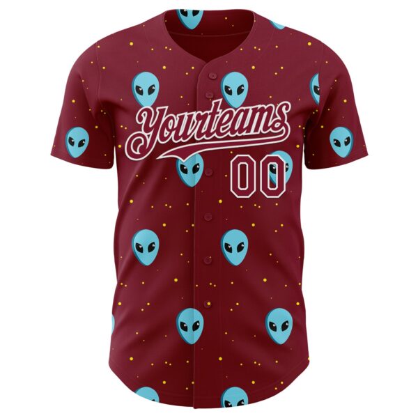 Custom Crimson White Cartoon Alien Galaxy Authentic Baseball Jersey