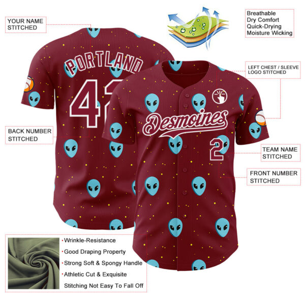 Custom Crimson White Cartoon Alien Galaxy Authentic Baseball Jersey