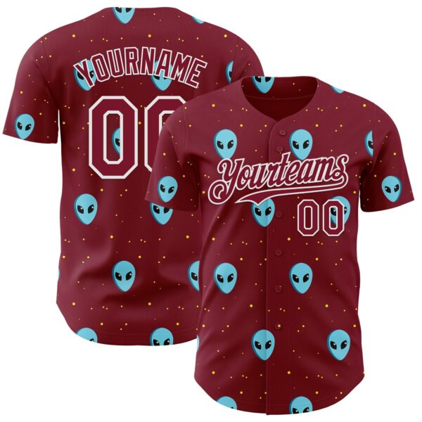 Custom Crimson White Cartoon Alien Galaxy Authentic Baseball Jersey