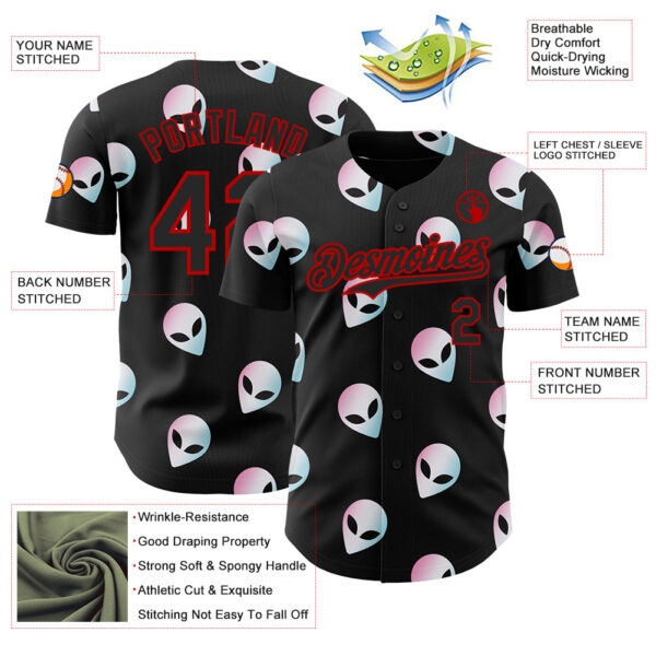 Custom Black Red Cartoon Alien Authentic Baseball Jersey