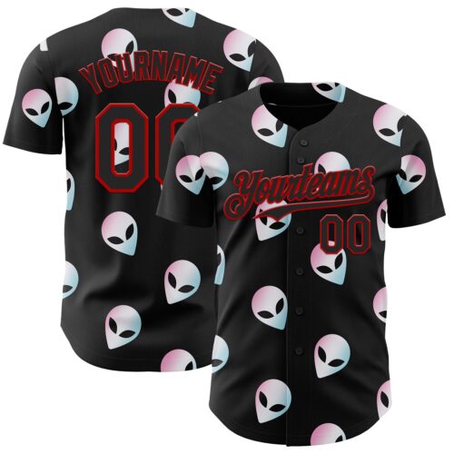 3DPattern13631 Custom Black Red Cartoon Alien Authentic Baseball Jersey
