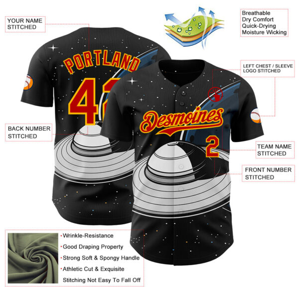 Custom Black Red-Gold Alien UFO Saucer Authentic Baseball Jersey