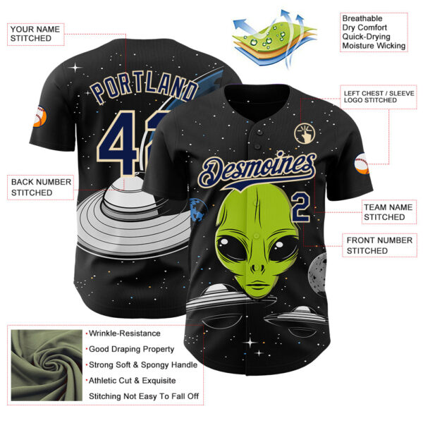 Custom Black Navy-Cream Alien UFO Galaxy Authentic Baseball Jersey
