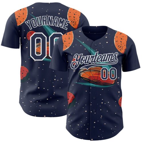 3DPattern13637 Custom Black Navy Orange-White Alien UFO Galaxy Authentic Baseball Jersey
