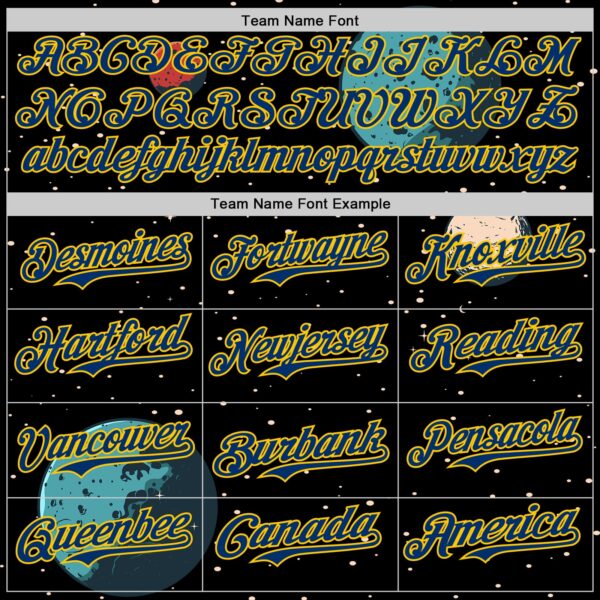 Custom Black US Navy Blue-Yellow Alien UFO Interstellar Starship Galaxy Authentic Baseball Jersey