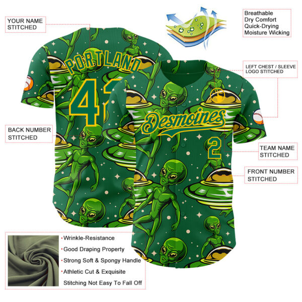 Custom Kelly Green Yellow Alien UFO Galaxy Authentic Baseball Jersey