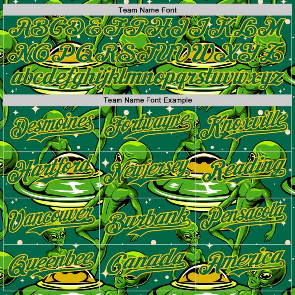 Custom Kelly Green Yellow Alien UFO Galaxy Authentic Baseball Jersey