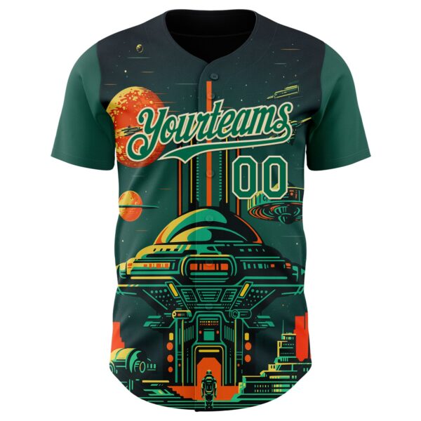 Custom Black Kelly Green-Cream Alien Spaceship Fleet UFO Galaxy Authentic Baseball Jersey