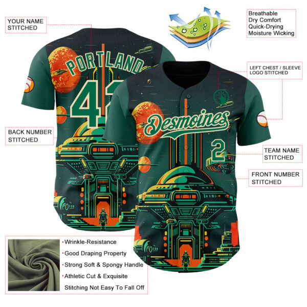 Custom Black Kelly Green-Cream Alien Spaceship Fleet UFO Galaxy Authentic Baseball Jersey