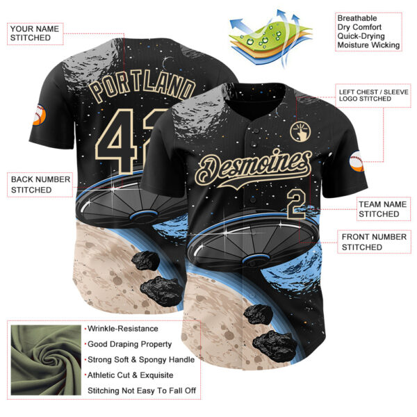 Custom Black Cream Alien Space Meteor UFO Galaxy Authentic Baseball Jersey