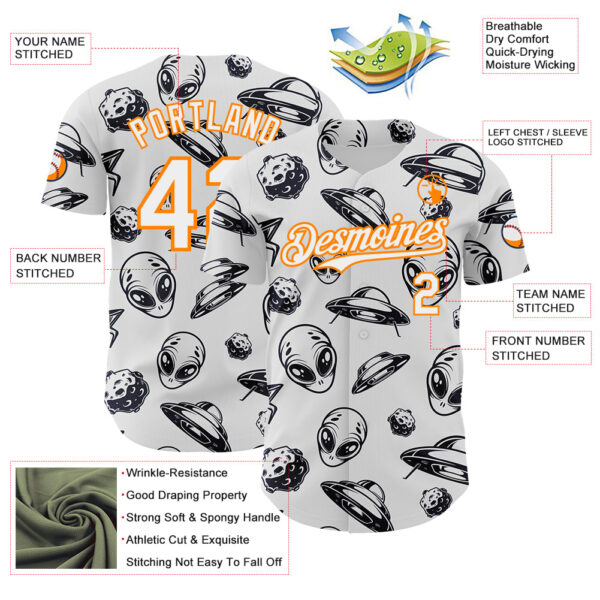 Custom White Bay Orange Alien UFO Authentic Baseball Jersey