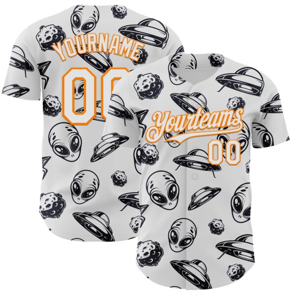 Custom White Bay Orange Alien UFO Authentic Baseball Jersey