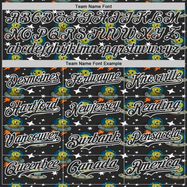 Custom Black White Cartoon Alien UFO Space Galaxy Authentic Baseball Jersey