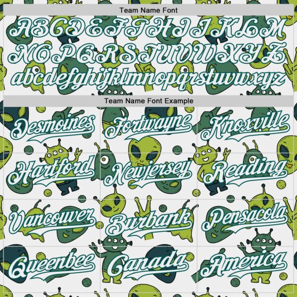 Custom White Midnight Green Cartoon Alien Authentic Baseball Jersey