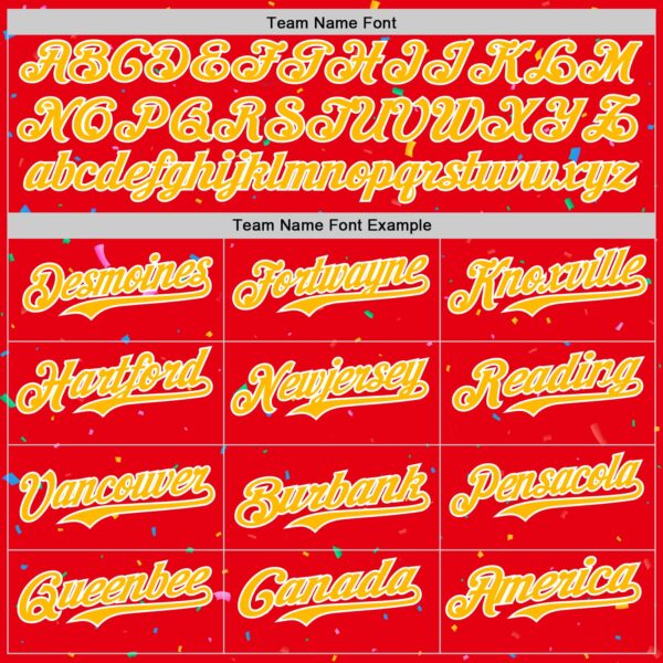 Custom Fire Red Gold-White 3D Pattern Design Confetti Colorful Speckle Authentic Baseball Jersey
