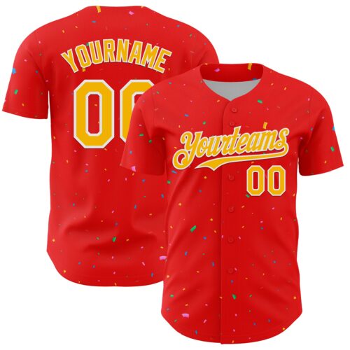 3DPattern13649 Custom Fire Red Gold-White 3D Pattern Design Confetti Colorful Speckle Authentic Baseball Jersey