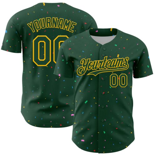 3DPattern13650 Custom Green Gold 3D Pattern Design Confetti Colorful Speckle Authentic Baseball Jersey