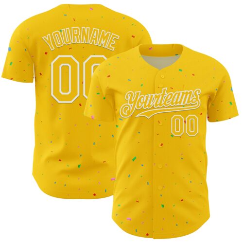 3DPattern13651 Custom Yellow White 3D Pattern Design Confetti Colorful Speckle Authentic Baseball Jersey