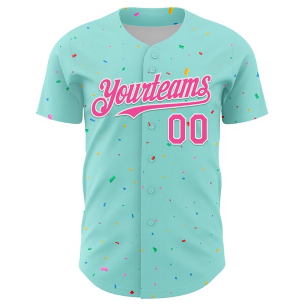 Custom Ice Blue Pink-White 3D Pattern Design Confetti Colorful Speckle Authentic Baseball Jersey