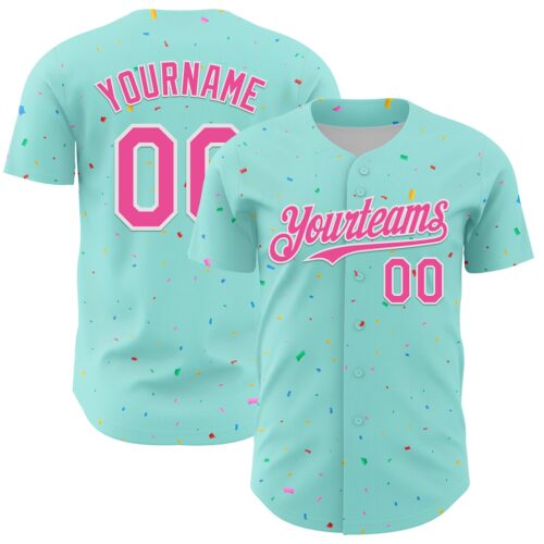 3DPattern13652 Custom Ice Blue Pink-White 3D Pattern Design Confetti Colorful Speckle Authentic Baseball Jersey