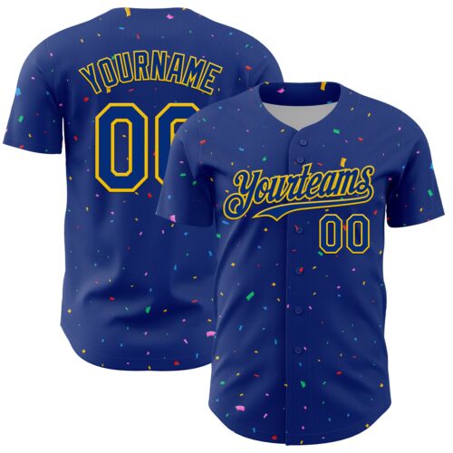 3DPattern13653 Custom Royal Yellow 3D Pattern Design Confetti Colorful Speckle Authentic Baseball Jersey