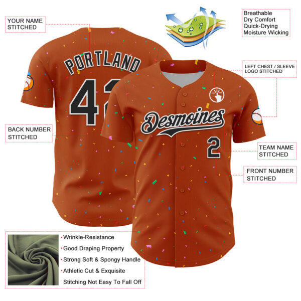 Custom Texas Orange Black-White 3D Pattern Design Confetti Colorful Speckle Authentic Baseball Jersey
