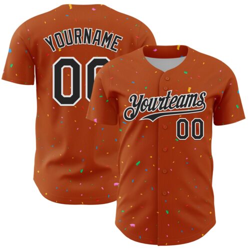 3DPattern13654 Custom Texas Orange Black-White 3D Pattern Design Confetti Colorful Speckle Authentic Baseball Jersey